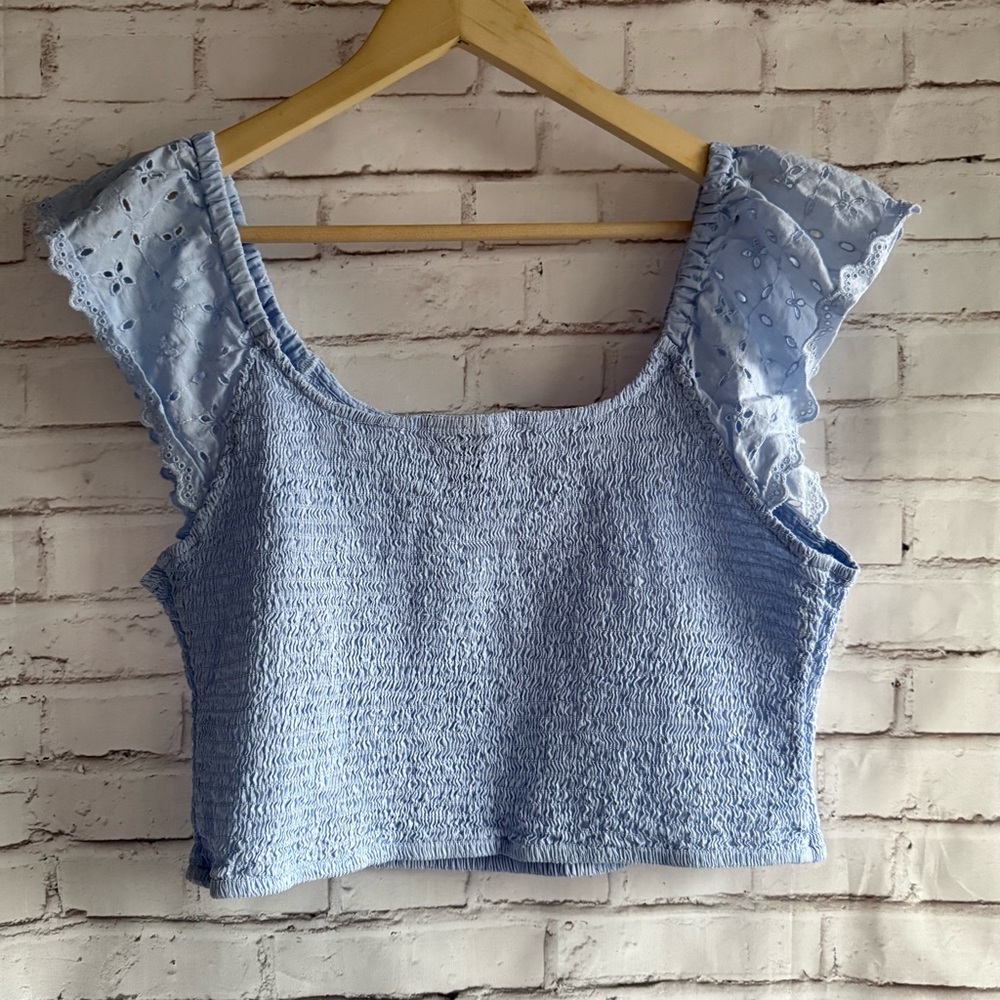 Universal Thread Sky Blue Eyelet Crop‎ Top